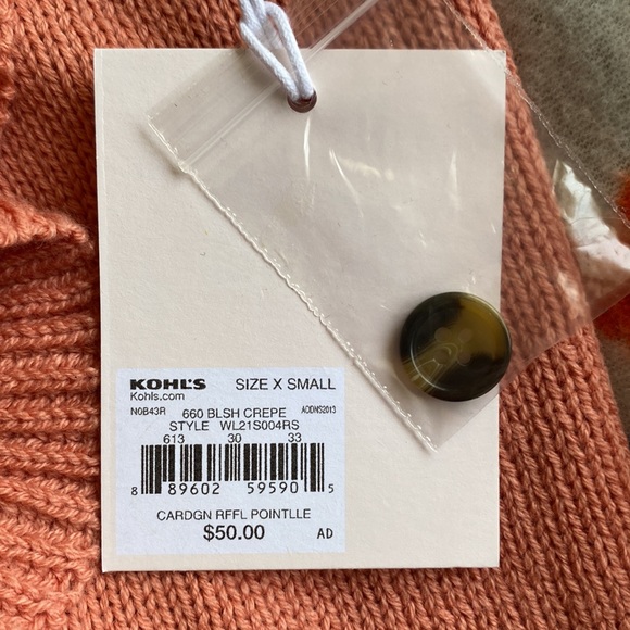 NWT LC Lauren Conrad Women’s XS Coral Pointelle Ruffle Cardigan - Picture 5 of 7